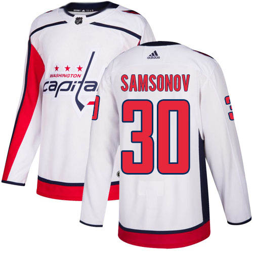 Men Adidas Washington Capitals #30 Ilya Samsonov White Road Authentic Stitched NHL Jersey->washington capitals->NHL Jersey